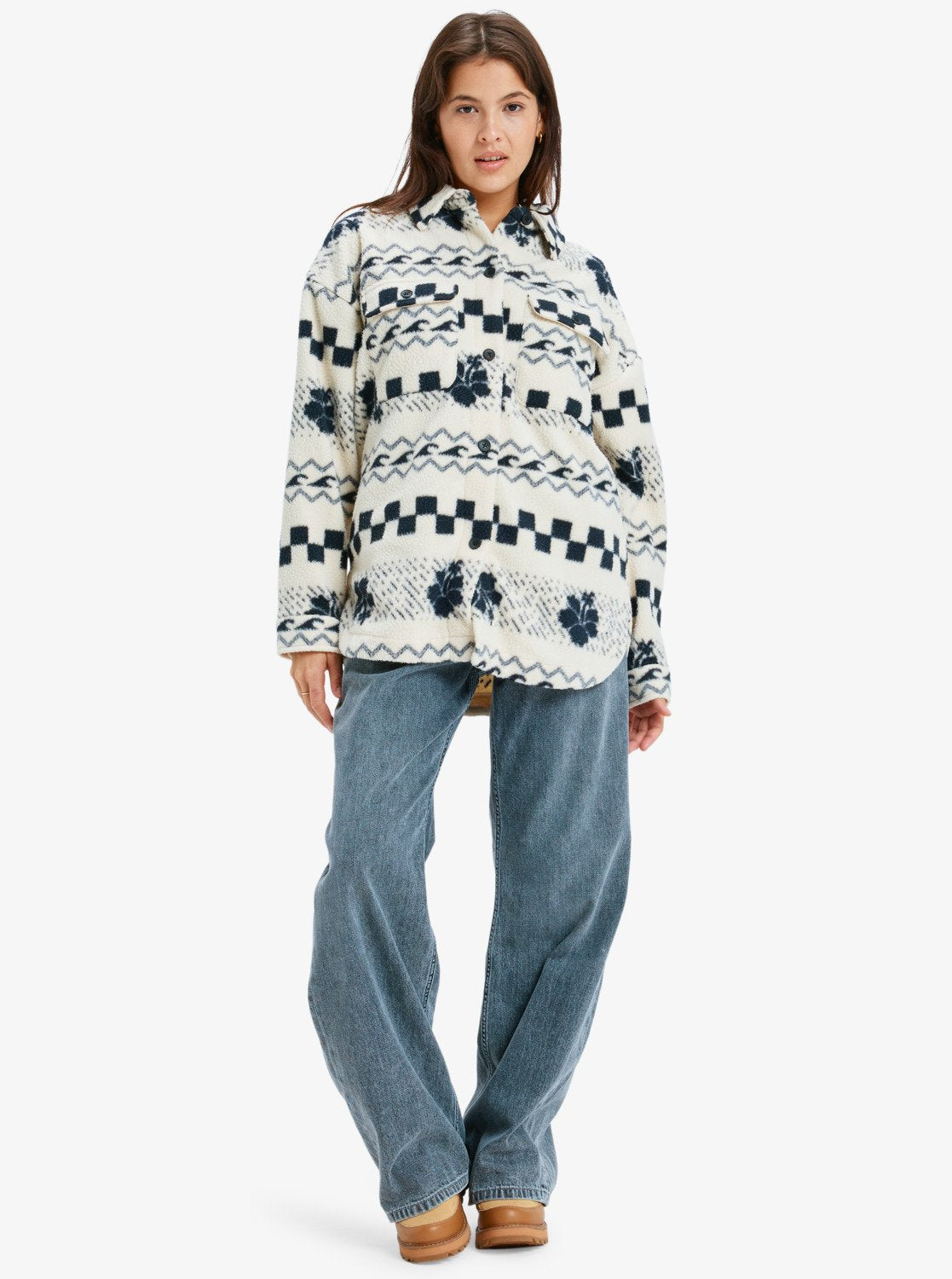 Roxy Womens Morning Crush Fleece Shacket - Parchment - ManGo Surfing