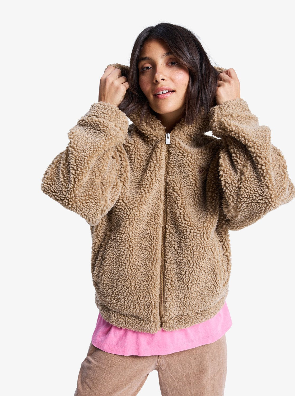 Roxy Womens City Track Oversized Hooded Zip Fleece - Woodsmoke