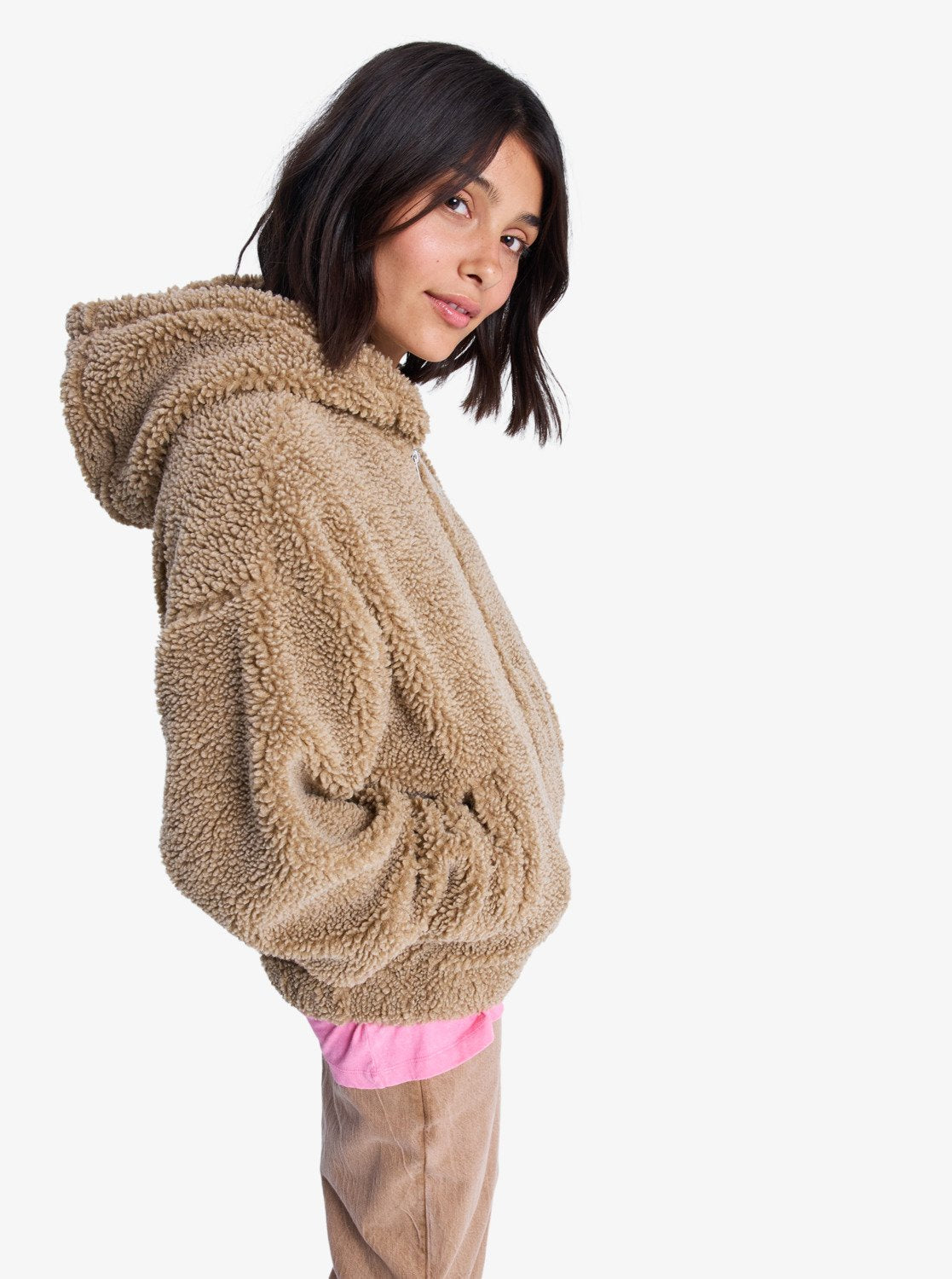 Roxy Womens City Track Oversized Hooded Zip Fleece - Woodsmoke