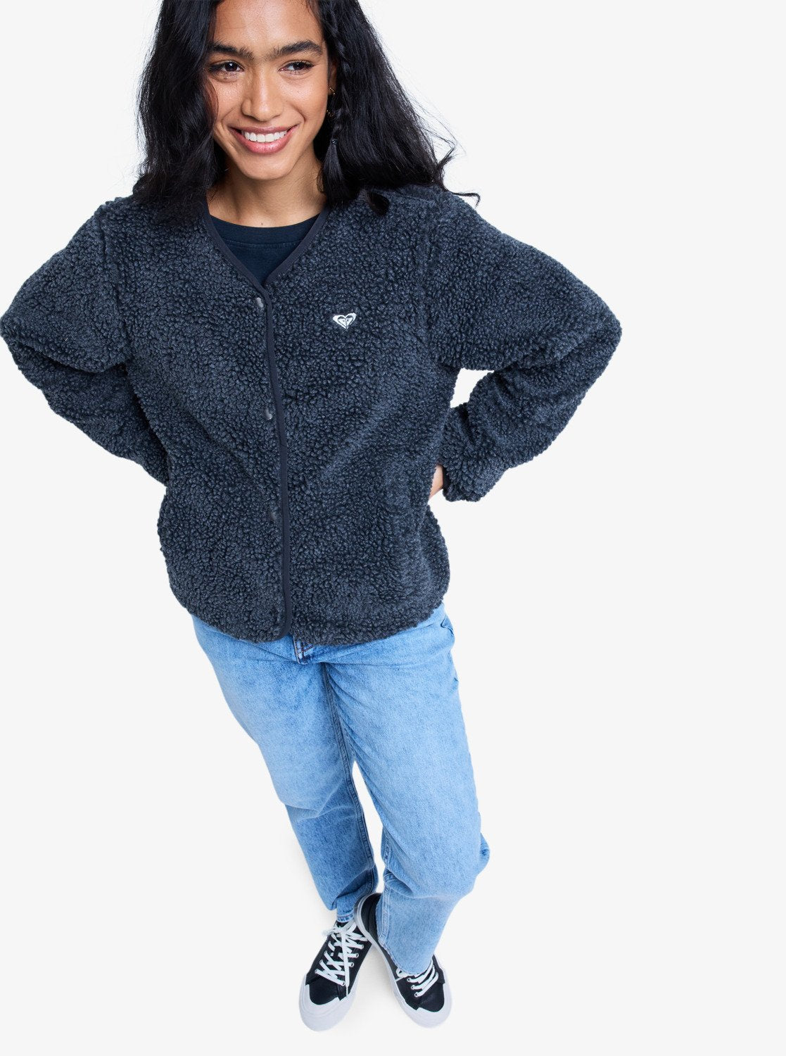 Roxy Womens Iconic Town Button Up Polar Fleece - Phantom