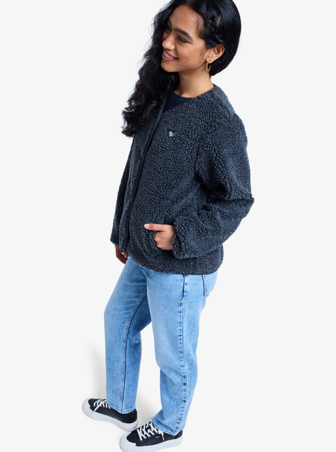 Roxy Womens Iconic Town Button Up Polar Fleece - Phantom
