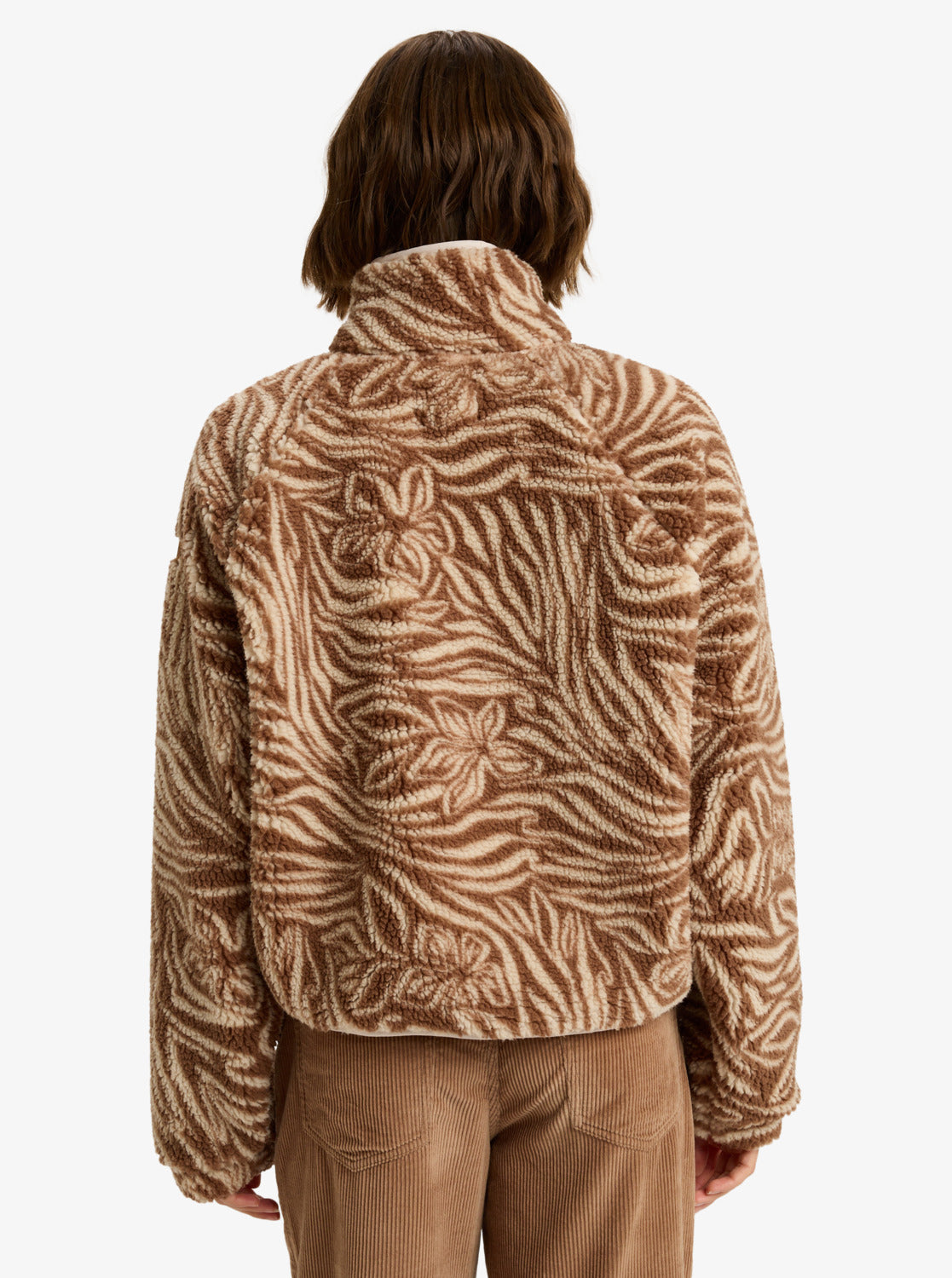 Roxy Womens Blurry Cloud Print Full Zip Relaxed Fleece - Parchment Animal Floral