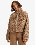 Roxy Womens Blurry Cloud Print Full Zip Relaxed Fleece - Parchment Animal Floral