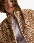 Roxy Womens Blurry Cloud Print Full Zip Relaxed Fleece - Parchment Animal Floral