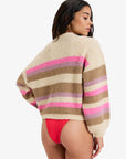 Roxy Womens Marble Tiles Stripe Slouchy Cardigan - Parchment - ManGo Surfing