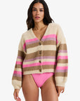 Roxy Womens Marble Tiles Stripe Slouchy Cardigan - Parchment - ManGo Surfing