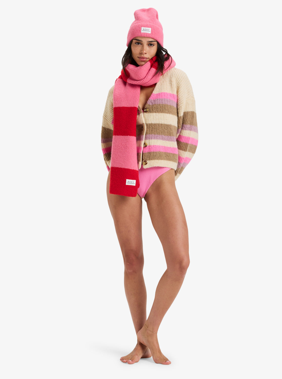 Roxy Womens Marble Tiles Stripe Slouchy Cardigan - Parchment - ManGo Surfing