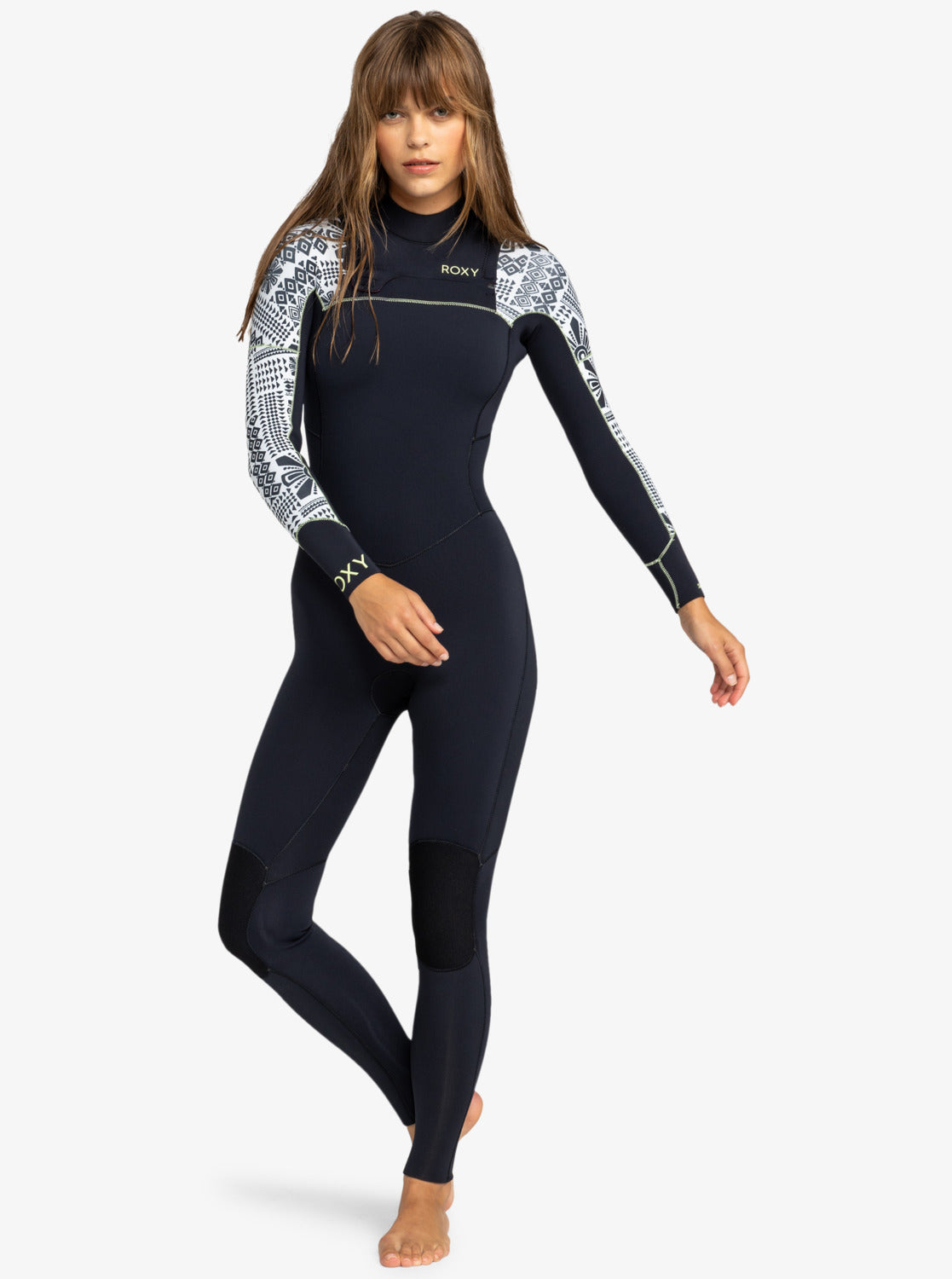 Roxy Womens 4/3mm Swell Series Chest Zip Wetsuit - Egret Mo Rockin Vibes