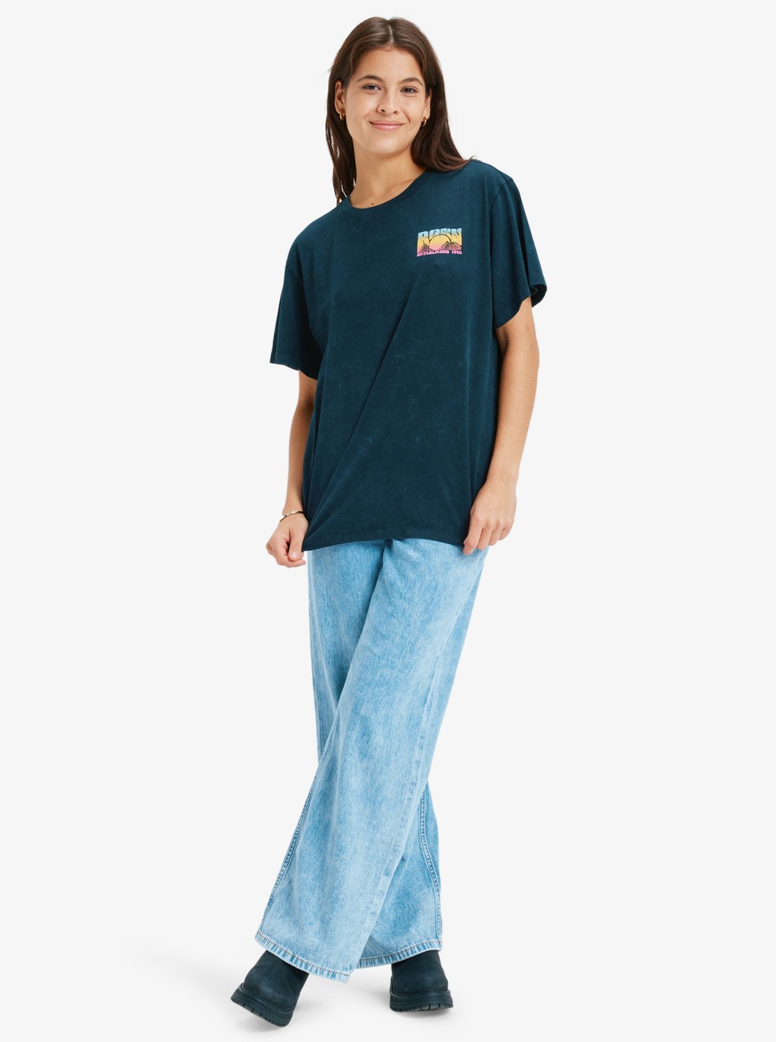 Roxy Womens Sunnyoversize Optic Wash T-Shirt - Anthracite - ManGo Surfing
