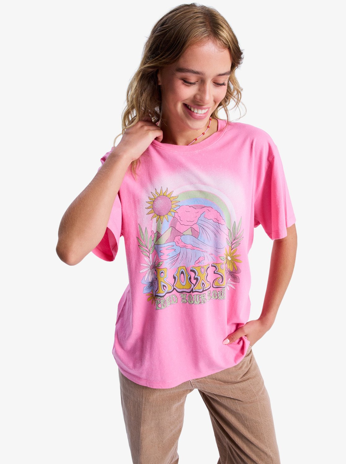 Roxy Womens Sunnyoversize Optic Wash T-Shirt - Pink Cosmos - ManGo Surfing