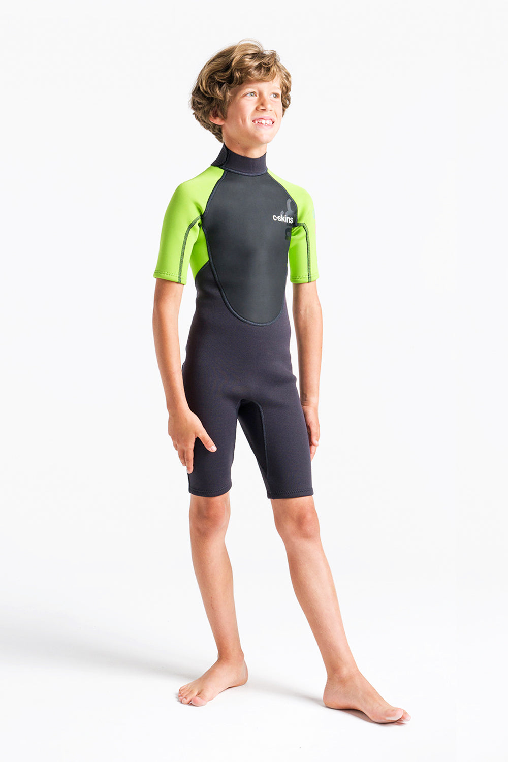 C-Skins Element 3/2 Junior Shortie Wetsuit - Anthracite/Lime Multi