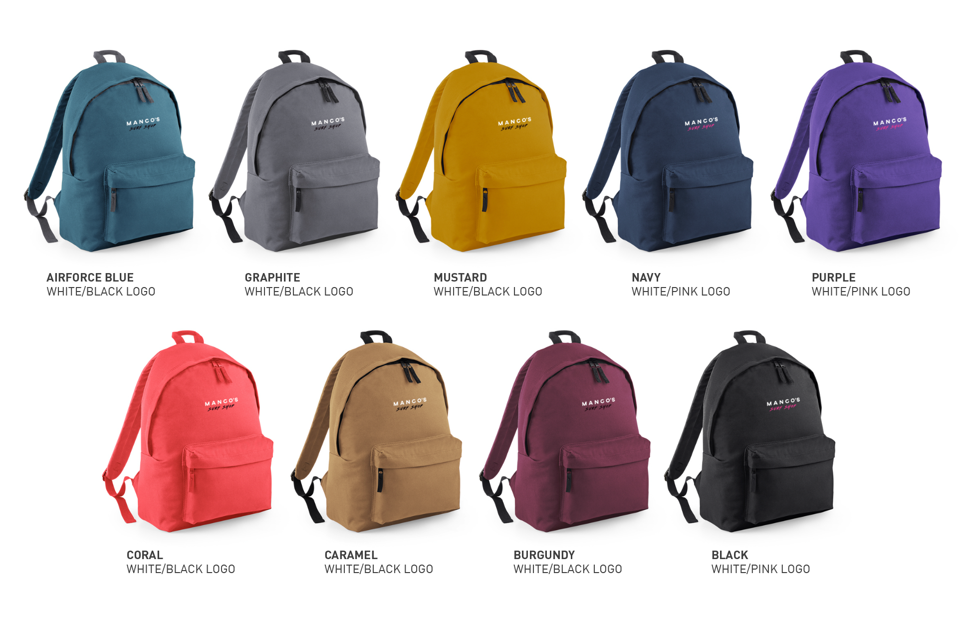 Mango Backpack - Black/White Logo - One Size - Various Colours - ManGo Surfing