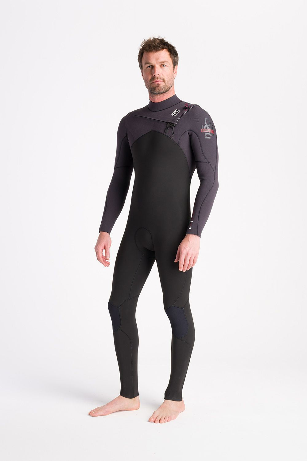 C-Skins Mens NuWave Session 5/4/3 Chest Zip Steamer - Black/Meteor X/Rust