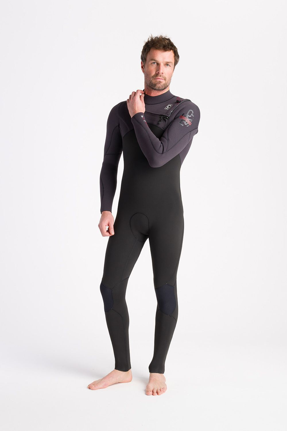 C-Skins Mens NuWave Session 5/4/3 Chest Zip Steamer - Black/Meteor X/Rust