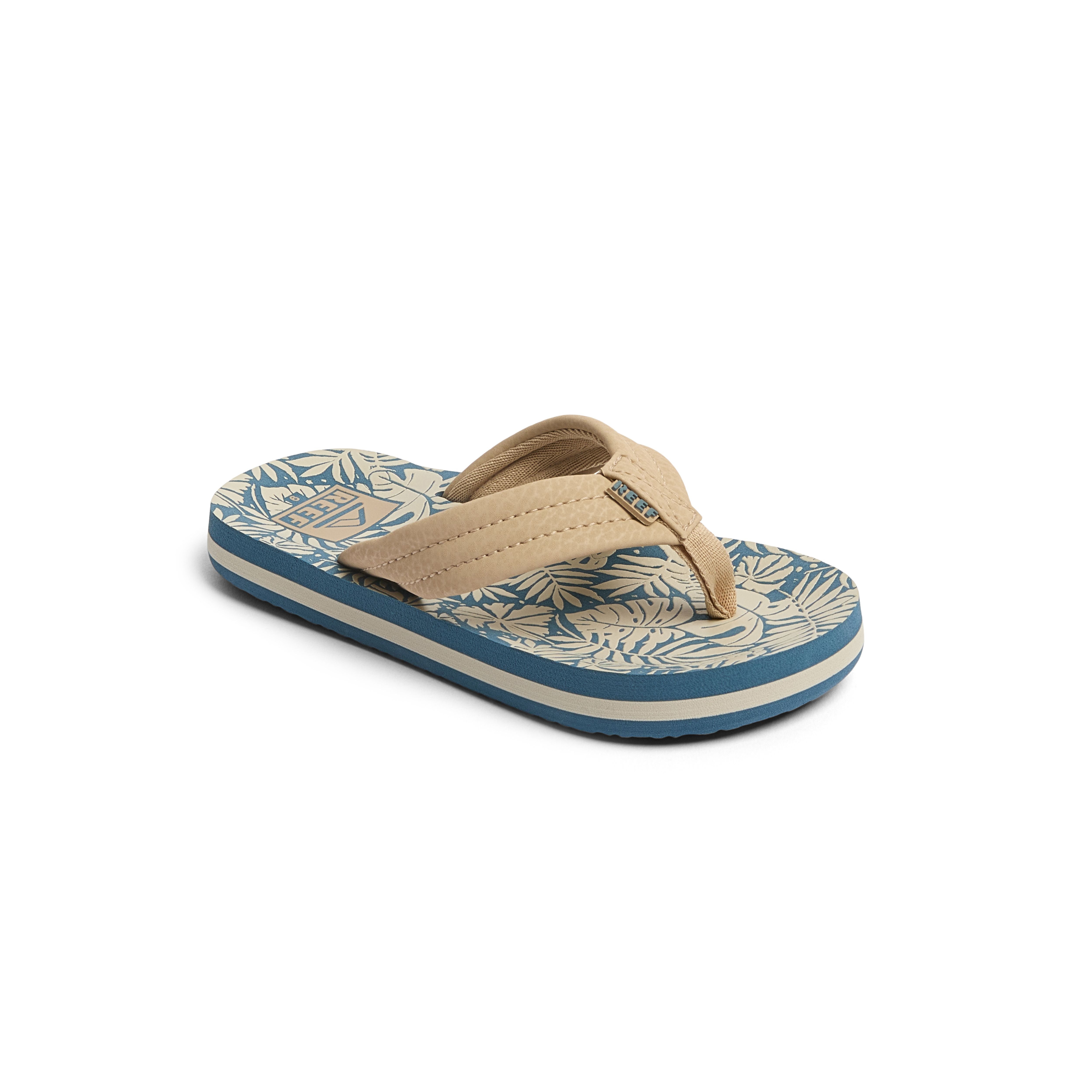 Reef Kids AHI Flip Flops - Blue/Tan Palm - ManGo Surfing