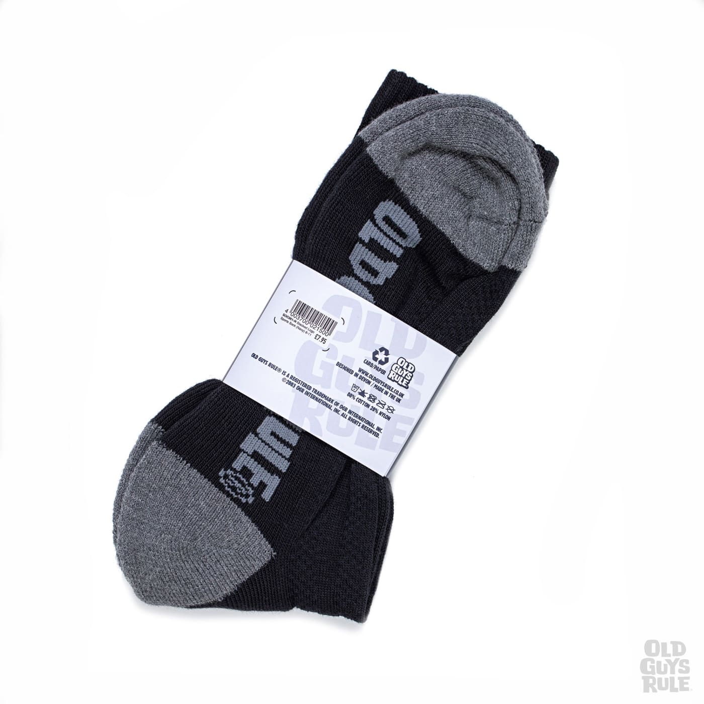 Old Guys Rule Stacked Logo Sports Socks (One Pair) - One Size - Black/Grey