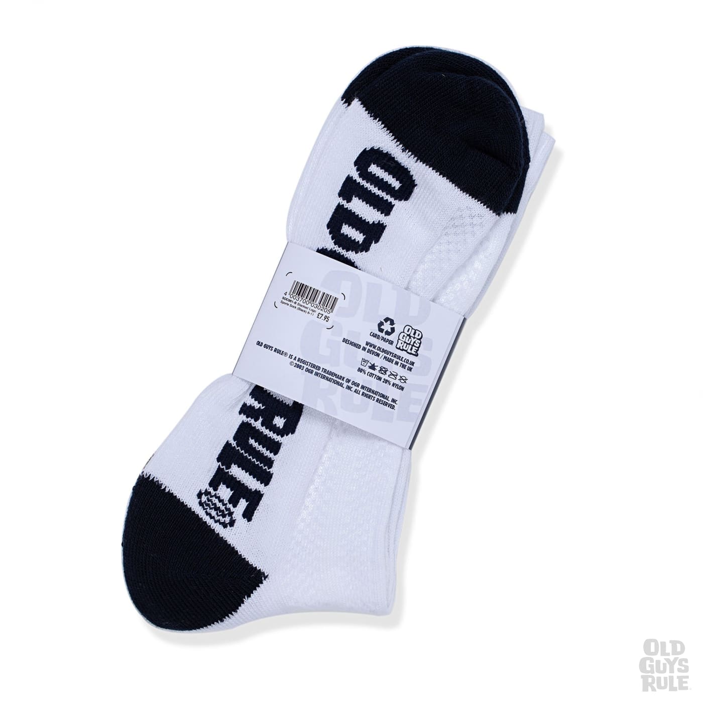 Old Guys Rule Stacked Logo Sports Socks (One Pair) - One Size - White/Navy