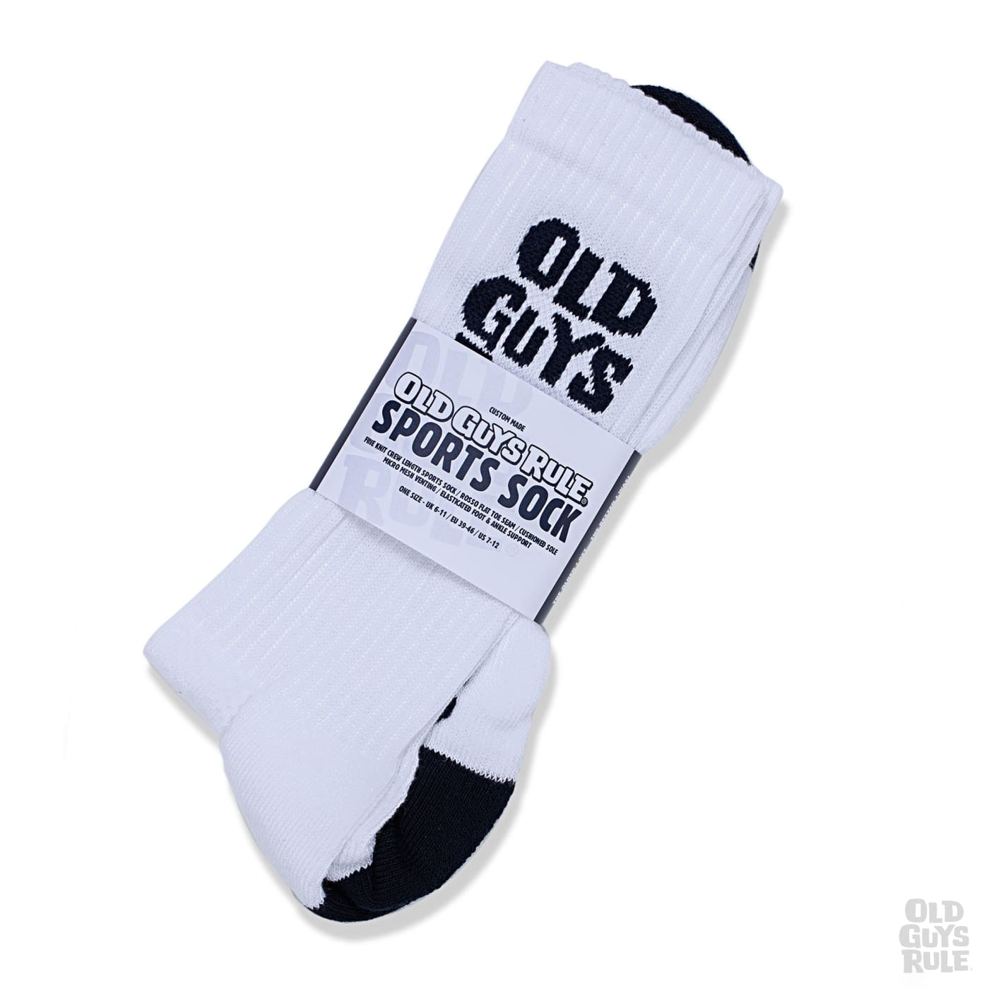 Old Guys Rule Stacked Logo Sports Socks (One Pair) - One Size - White/Navy