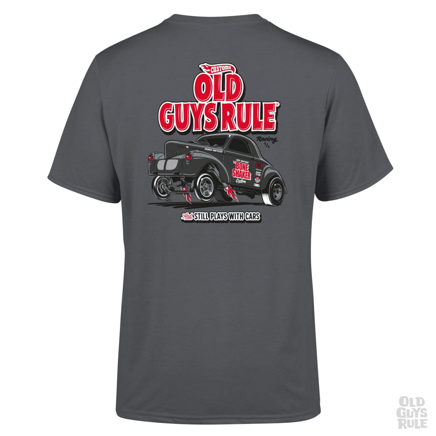 Old Guys Rule &#39;Still Plays With Cars&#39; T-Shirt - Charcoal