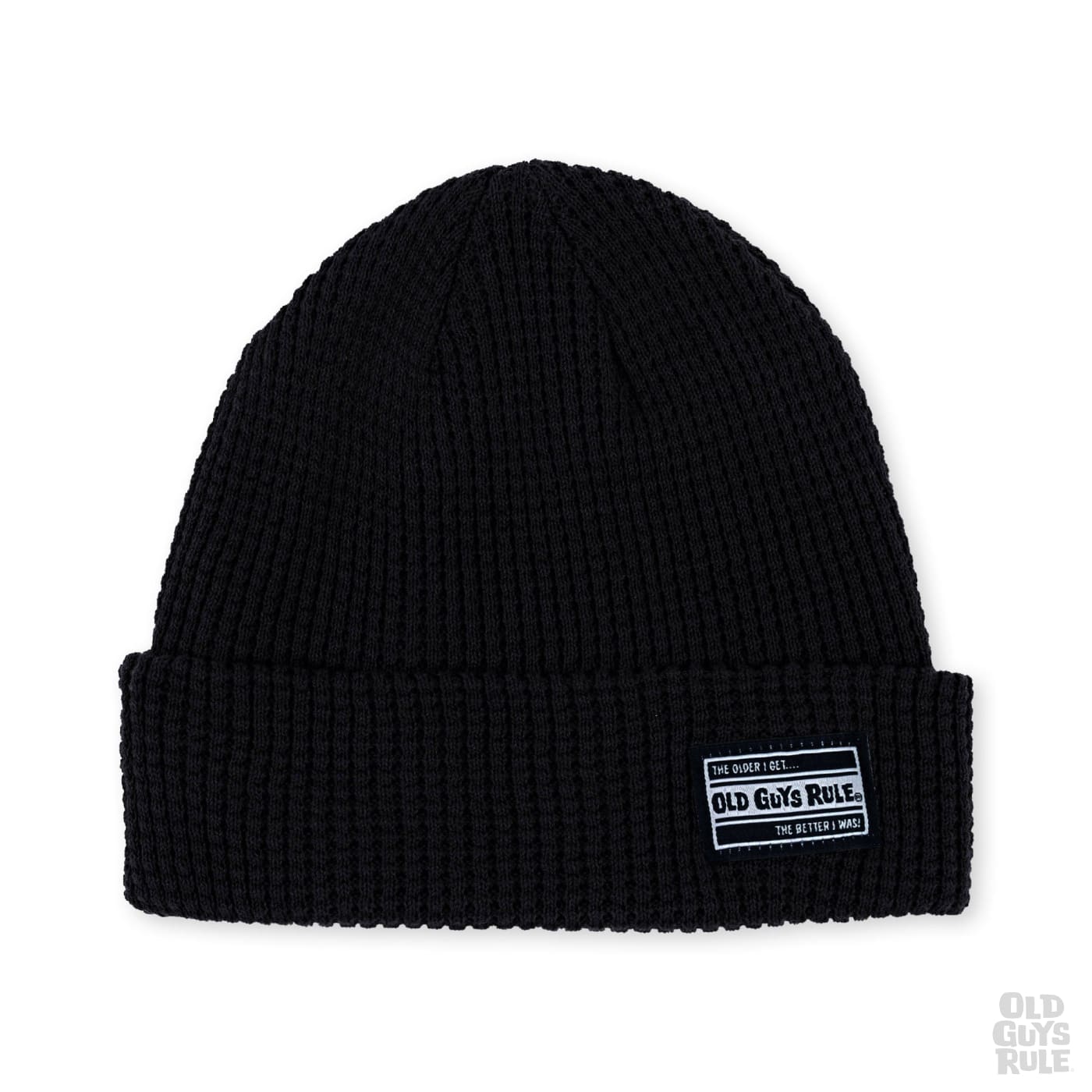 Old Guys Rule Waffle Organic Cotton Knit Beanie Hat - One Size - Black