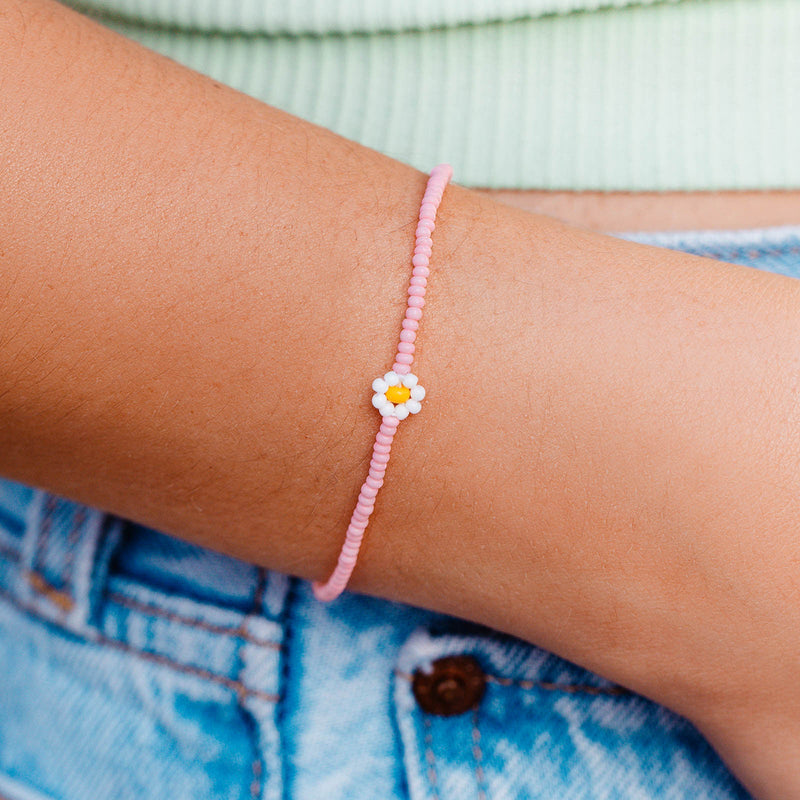 Spring Daisy Seed Bead Bracelet | Pink - ManGo Surfing