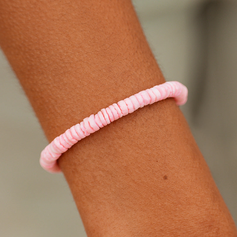 Pink Puka Shell Cord Bracelet / Silver - ManGo Surfing
