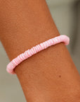 Pink Puka Shell Cord Bracelet / Silver - ManGo Surfing