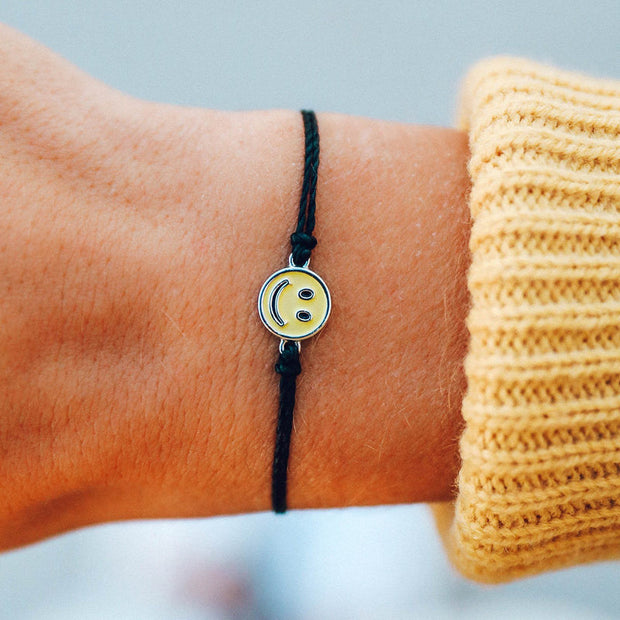 Enamel Happy Face Bracelet - Black - ManGo Surfing