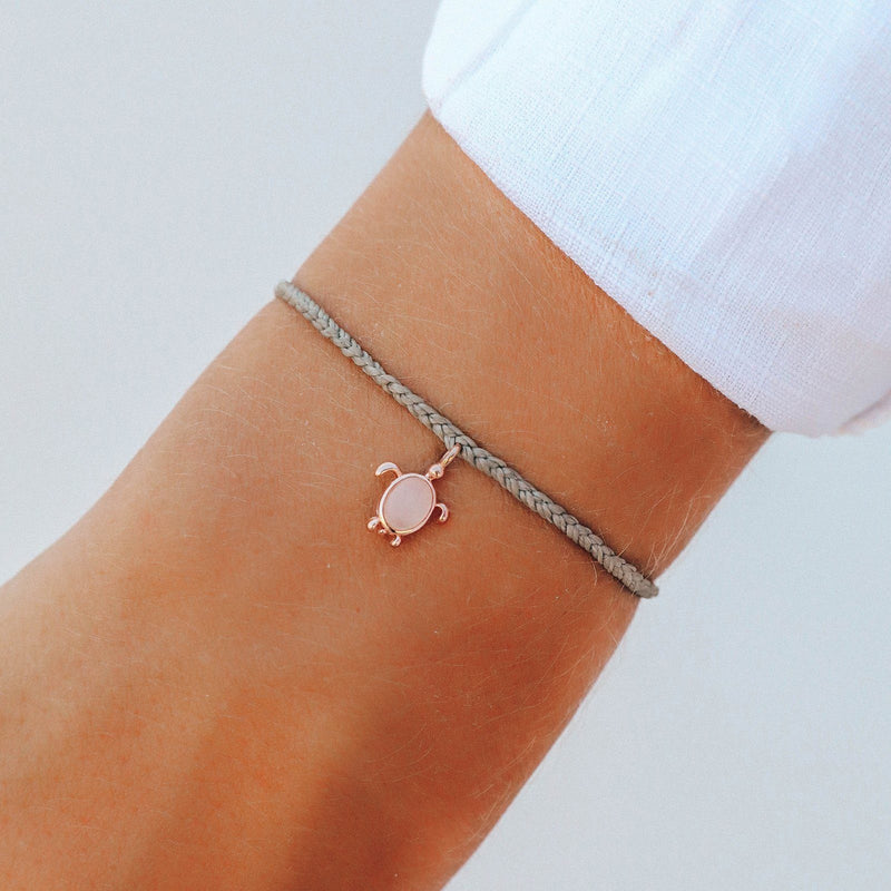 Save the Sea Turtle Rose Gold Charm Bracelet - Light Grey - ManGo Surfing