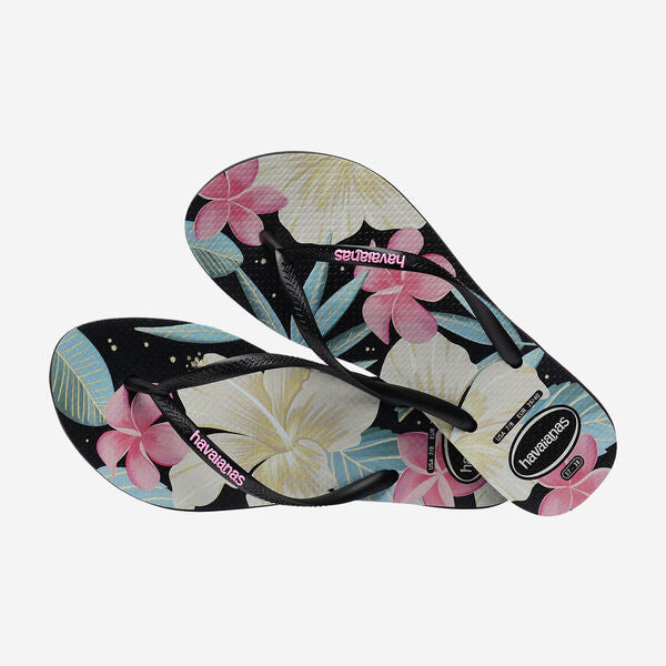Havaianas Slim Floral - Womens Flip Flops - Black/Pink - ManGo Surfing