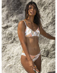 Printed Beach Classics - Womens Moderate Bikini Bottoms - Bright White Subtly Salty Flat - ManGo Surfing