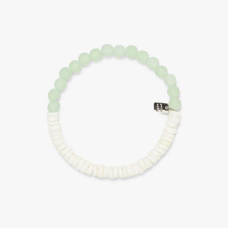 Puka Shell and Frosted Bead Stretch Bracelet / Mint Green - ManGo Surfing
